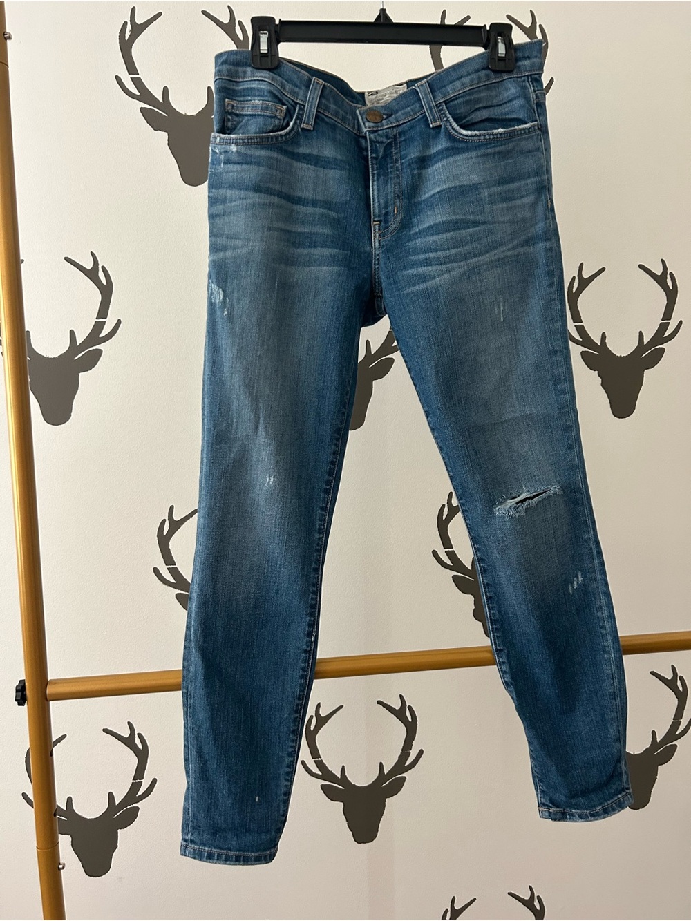 Current/Elliott Medium Blue Distressed Boyfriend Jeans